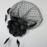 106760, FEATHER FLOWER POLKA DOT MESH FASCINATOR HEADBAND