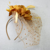 106760, FEATHER FLOWER POLKA DOT MESH FASCINATOR HEADBAND