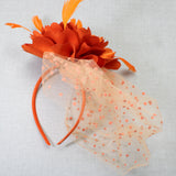 106760, FEATHER FLOWER POLKA DOT MESH FASCINATOR HEADBAND