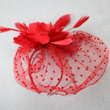 106760, FEATHER FLOWER POLKA DOT MESH FASCINATOR HEADBAND