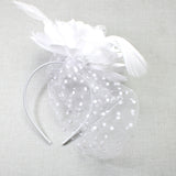 106760, FEATHER FLOWER POLKA DOT MESH FASCINATOR HEADBAND