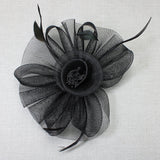 106761, FEATHER ACCENT FLOWER MESH FASCINATOR HEADBAND