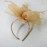 106761, FEATHER ACCENT FLOWER MESH FASCINATOR HEADBAND