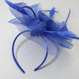 106761, FEATHER ACCENT FLOWER MESH FASCINATOR HEADBAND