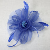 106761, FEATHER ACCENT FLOWER MESH FASCINATOR HEADBAND