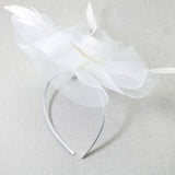 106761, FEATHER ACCENT FLOWER MESH FASCINATOR HEADBAND