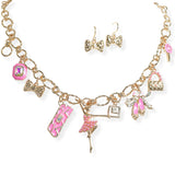 106766, BALLERINA, RIBBON BOW, HANDBAG, PERFUME BOTTLE MULTI CHARM NECKLACE