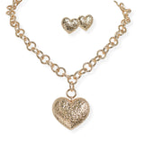 106768, FLOWER THEMED ENGRAVED HEART CHARM NECKLACE