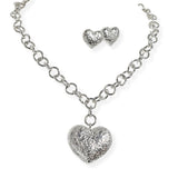 106768, FLOWER THEMED ENGRAVED HEART CHARM NECKLACE