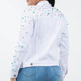106775, STUDDED PEARL WITH BLING CRYSTAL EMBELLISHED DENIM JACKET