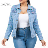 106773, PINK AND GREEN STUDDED PEARL WITH BLING CRYSTAL EMBELLISHED DENIM JACKET
