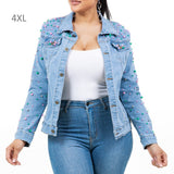 106773, PINK AND GREEN STUDDED PEARL WITH BLING CRYSTAL EMBELLISHED DENIM JACKET