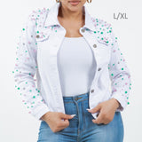 106775, STUDDED PEARL WITH BLING CRYSTAL EMBELLISHED DENIM JACKET