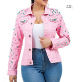 106776, PINK AND GREEN STUDDED PEARL WITH BLING CRYSTAL EMBELLISHED DENIM JACKET