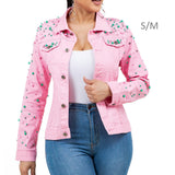 106776, PINK AND GREEN STUDDED PEARL WITH BLING CRYSTAL EMBELLISHED DENIM JACKET