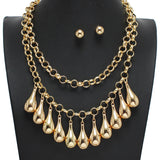 106779, MULTI TEARDROP CHARM DOUBLE LAYERED NECKLACE