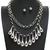 106779, MULTI TEARDROP CHARM DOUBLE LAYERED NECKLACE