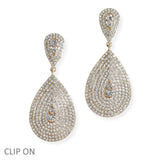 103816, BIG TEARDROP CRYSTAL RHINESTONE ACCENT DANGLE CLIP ON EARRING