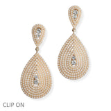 103816, BIG TEARDROP CRYSTAL RHINESTONE ACCENT DANGLE CLIP ON EARRING