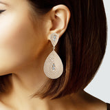 103816, BIG TEARDROP CRYSTAL RHINESTONE ACCENT DANGLE CLIP ON EARRING