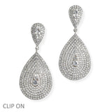 103816, BIG TEARDROP CRYSTAL RHINESTONE ACCENT DANGLE CLIP ON EARRING