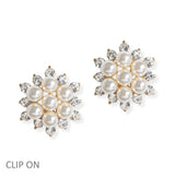 106817, FLOWER PEARL, CRYSTAL RHINESTONE CLIP ON EARRING