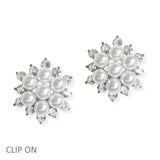 106817, FLOWER PEARL, CRYSTAL RHINESTONE CLIP ON EARRING