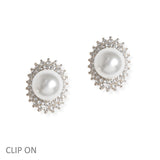 106819, PAVE CRYSTAL RHINESTONE ACCENT PEARL STUD CLIP ON EARRING