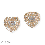 106820, HEART PAVE CRYSTAL RHINESTONE ACCENT CLIP ON EARRING