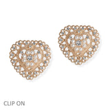 106820, HEART PAVE CRYSTAL RHINESTONE ACCENT CLIP ON EARRING