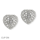 106820, HEART PAVE CRYSTAL RHINESTONE ACCENT CLIP ON EARRING
