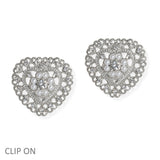 106820, HEART PAVE CRYSTAL RHINESTONE ACCENT CLIP ON EARRING