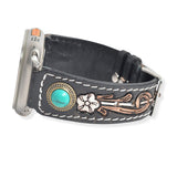 106821, 38MM-41MM, WESTERN THEMED, TURQUOISE STONE ACCENT LEATHER APPLE WATCH BAND