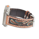 106822, 38MM-41MM, WESTERN THEMED ENGRAVED LEATHER APPLE WATCH BAND