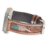 106824, 38MM-41MM, WESTERN THEMED LEAF ENGRAVED LEATHER APPLE WATCH BAND