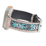 106825, 38MM-41MM, WESTERN THEMED ENGRAVED LEATHER APPLE WATCH BAND