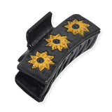 106828, WESTERN SUNFLOWER EMBOSSED LEATHER RECTANGULAR GRANDER HAIR CLAW