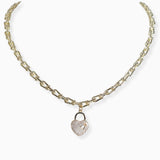 106836, 14K GOLD PLATED, HEART CUBIC ZIRCONIA ACCENT CHARM DESIGNER INSPIRED CHAIN NECKLACE