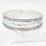 106847, BAGUETTE CUBIC ZIRCONIA ACCENT CRYSTAL RHINESTONE STRETCH CUFF BRACELET
