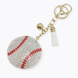 106849, BLING BASEBALL CRYSTAL RHINESTONE TASSEL KEYCHAIN