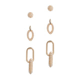 106858, 3 PAIRS, PEARL PADDED ACCENT STUD EARRING SET