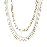106866, 3 PIECES, PAPERCLIP CHAIN, PEARL BEADED NECKLACE SET
