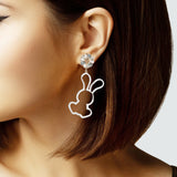 106882, FLOWER ACCENT CUTOUT EASTER BUNNY DANGLE EARRING