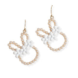 106884, FLOWER ACCENT CUTOUT EASTER BUNNY PEARL DANGLE EARRING