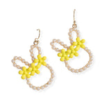 106884, FLOWER ACCENT CUTOUT EASTER BUNNY PEARL DANGLE EARRING