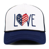 106891, LOVE, HEART USA FLAG, EMBROIDERED MESH TRUCKER HAT