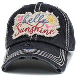106896, HELLO SUNSHINE, EMBROIDERED VINTAGE BASEBALL CAP