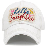 106896, HELLO SUNSHINE, EMBROIDERED VINTAGE BASEBALL CAP