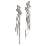 106900, CRYSTAL RHINESTONE LONG DROP TASSEL EARRING