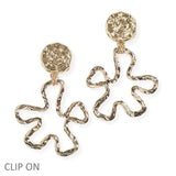 106902, CUTOUT HAMMERED PUZZLE METAL DANGLE CLIP ON EARRING